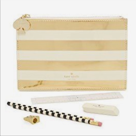 kate spade Other - Kate Spade Gold Stripe Pencil Pouch
